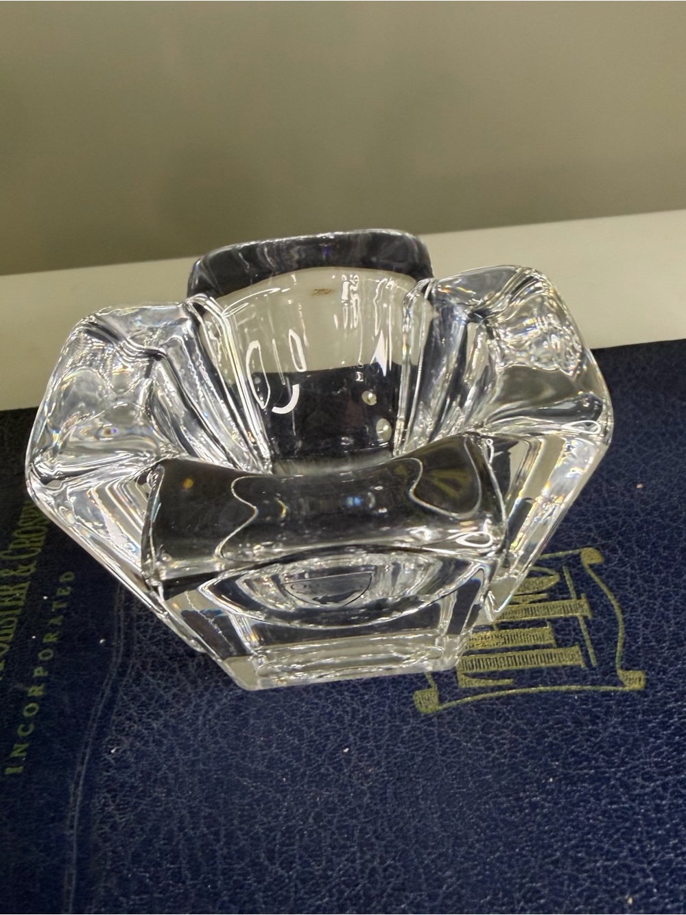 Orrefors max Clear crystal cross shaped votive candle holder by Anna Ehrner